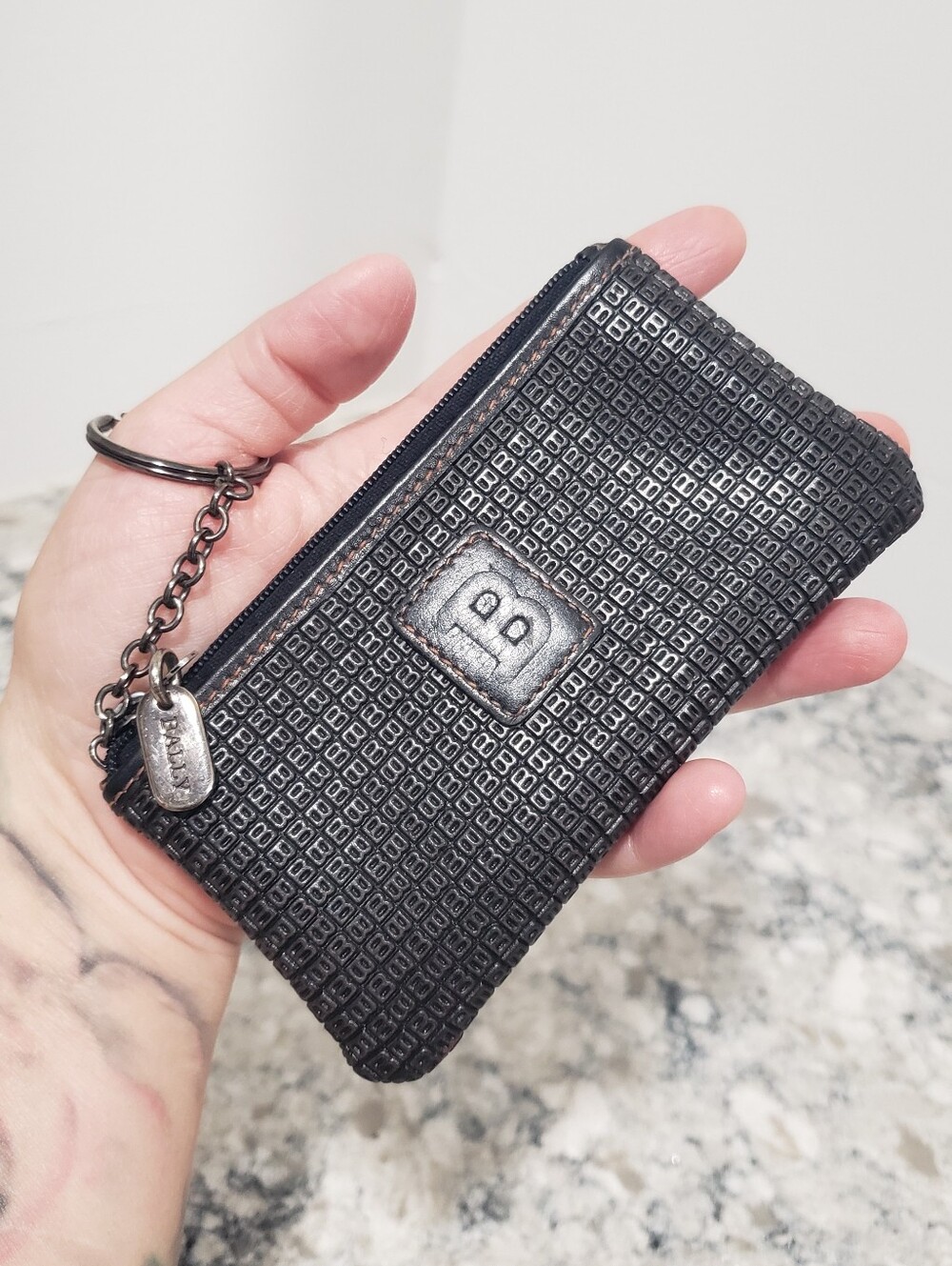 EUC BALLY "B" Monogram Pattern Embossed Canvas Key Pouch Keychain - Picture 7 of 8